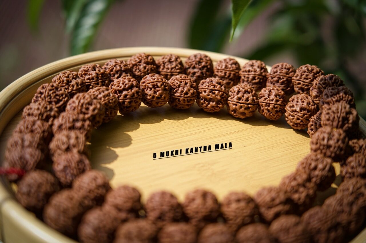 5 Mukhi Kantha Mala – Natural Rudraksha Beads